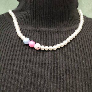 Gold Color Imitation Pearls Link Chain Necklace